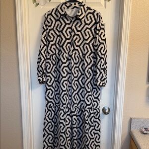 SHEIN Monochrome Maze Long Sleeve Dress